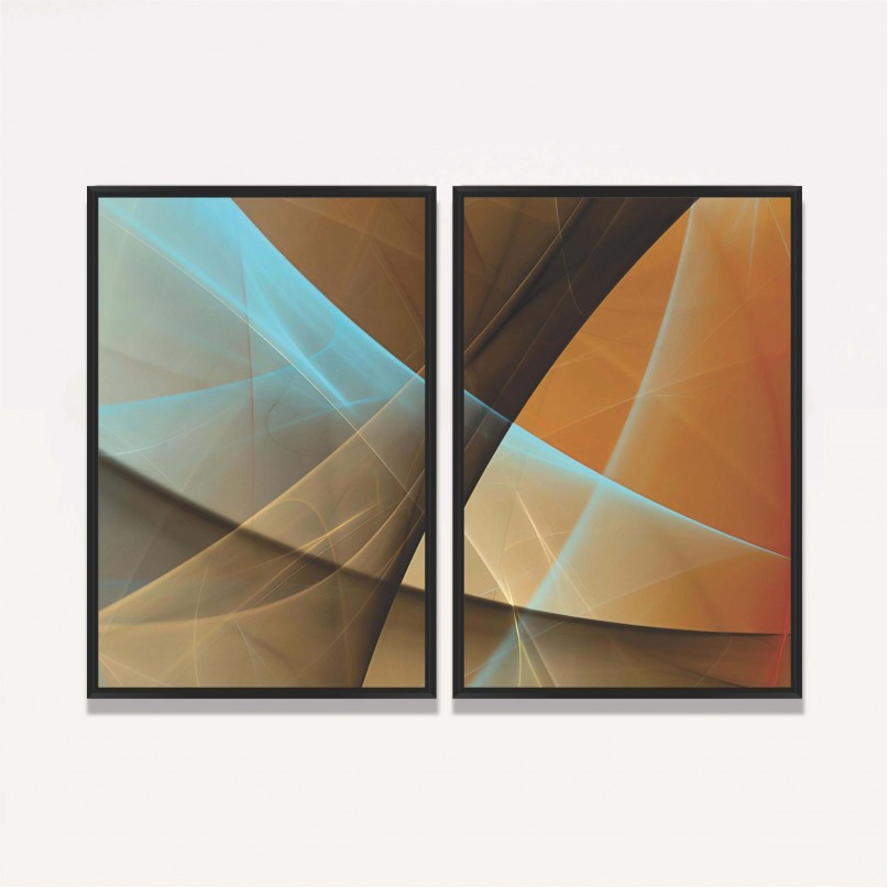 Quadro Abstrato Duo Fractal Marrom Moderno