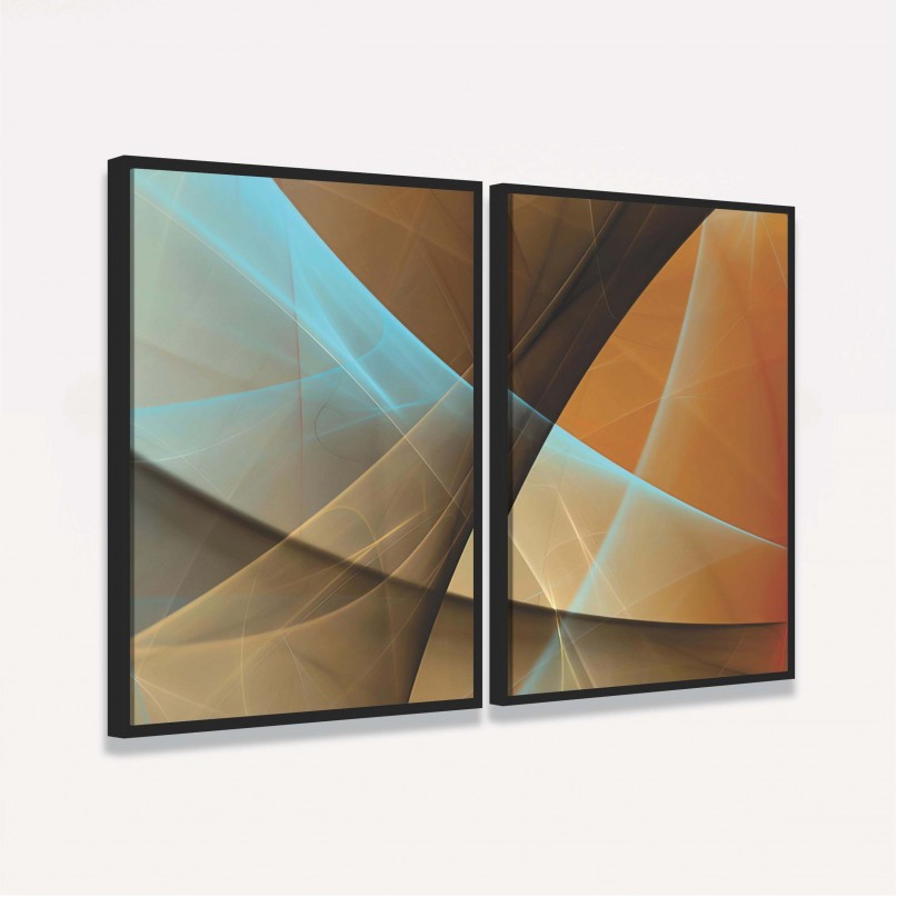 Quadro Abstrato Duo Fractal Marrom Moderno