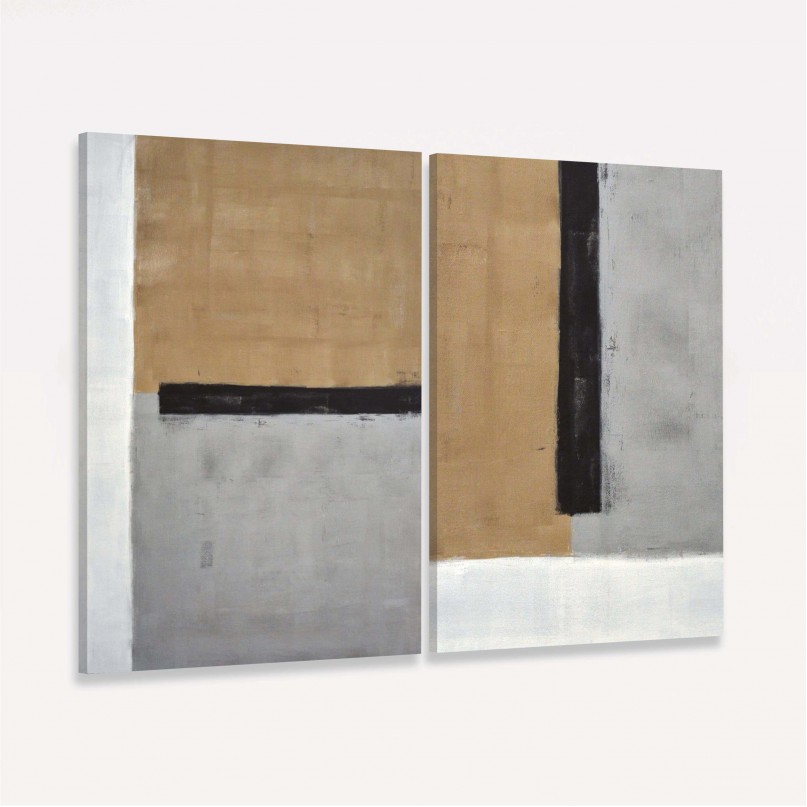 Quadro decorativo Duo Abstrato Marrom com Cinza Black Belts