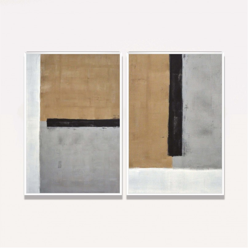 Quadro decorativo Duo Abstrato Marrom com Cinza Black Belts