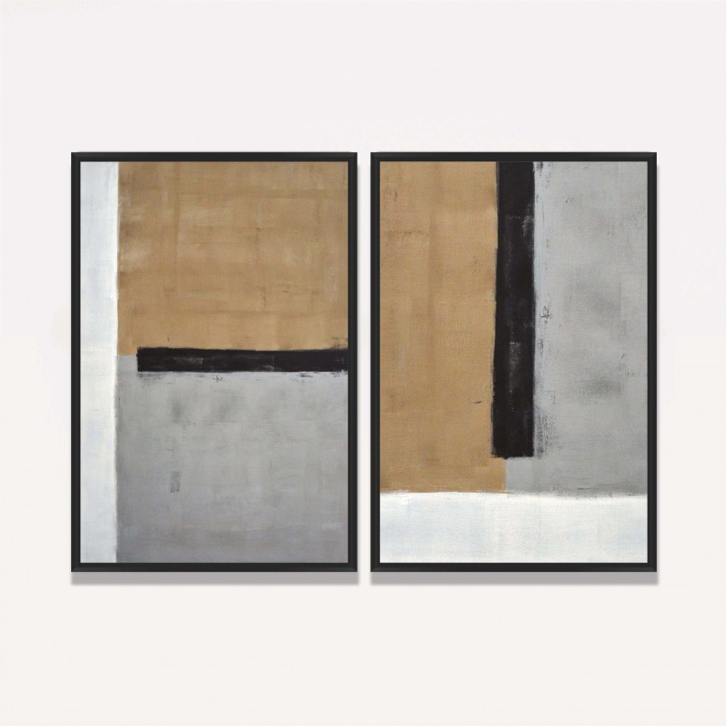Quadro decorativo Duo Abstrato Marrom com Cinza Black Belts