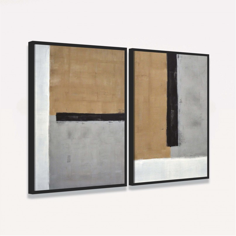 Quadro decorativo Duo Abstrato Marrom com Cinza Black Belts