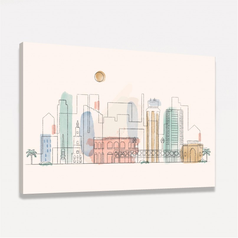 Quadro Málaga City Skyline Aquarela
