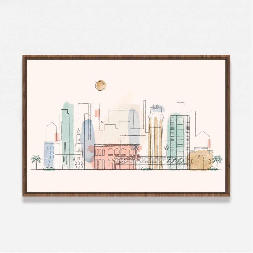 Quadro Málaga City Skyline Aquarela