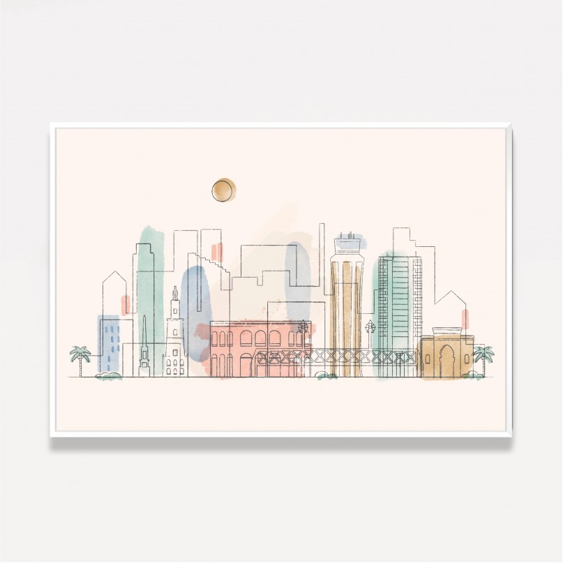 Quadro Málaga City Skyline Aquarela