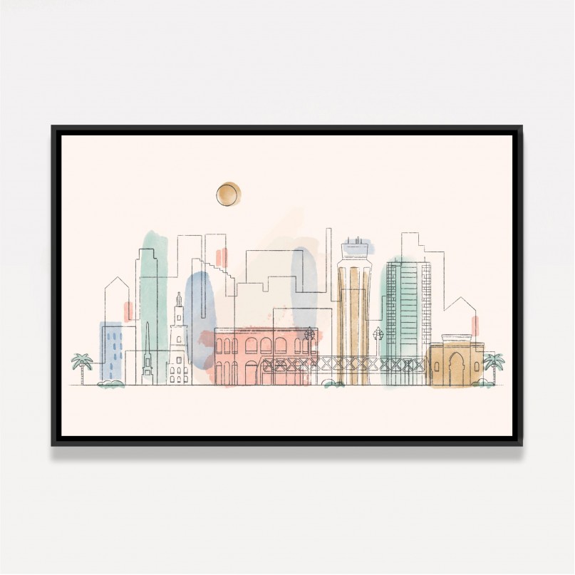 Quadro Málaga City Skyline Aquarela