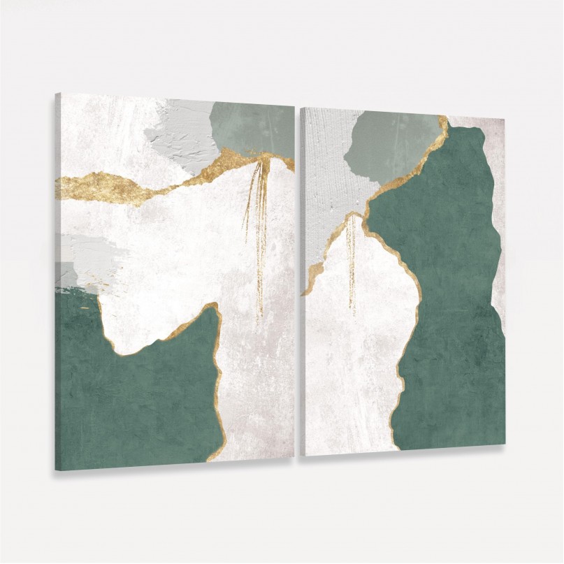 Quadro Abstrato Green and Gold - 2 Peças