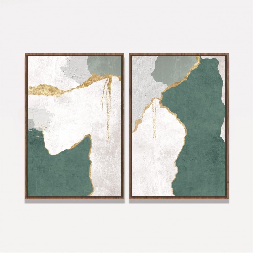 Quadro Abstrato Green and Gold - 2 Peças