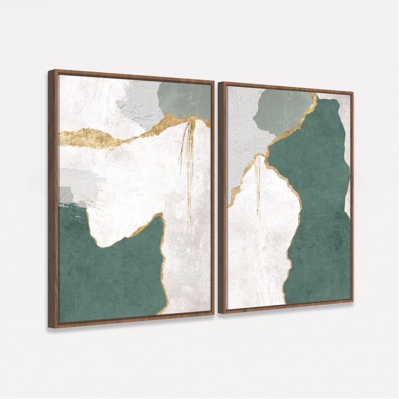 Quadro Abstrato Green and Gold - 2 Peças