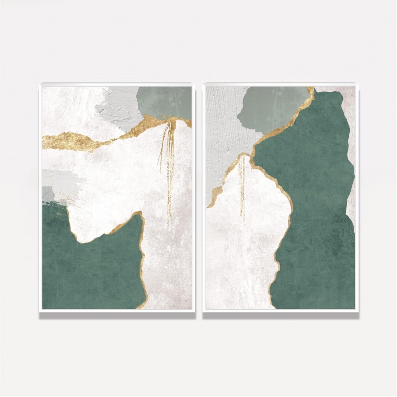 Quadro Abstrato Green and Gold - 2 Peças