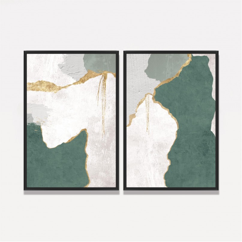 Quadro Abstrato Green and Gold - 2 Peças
