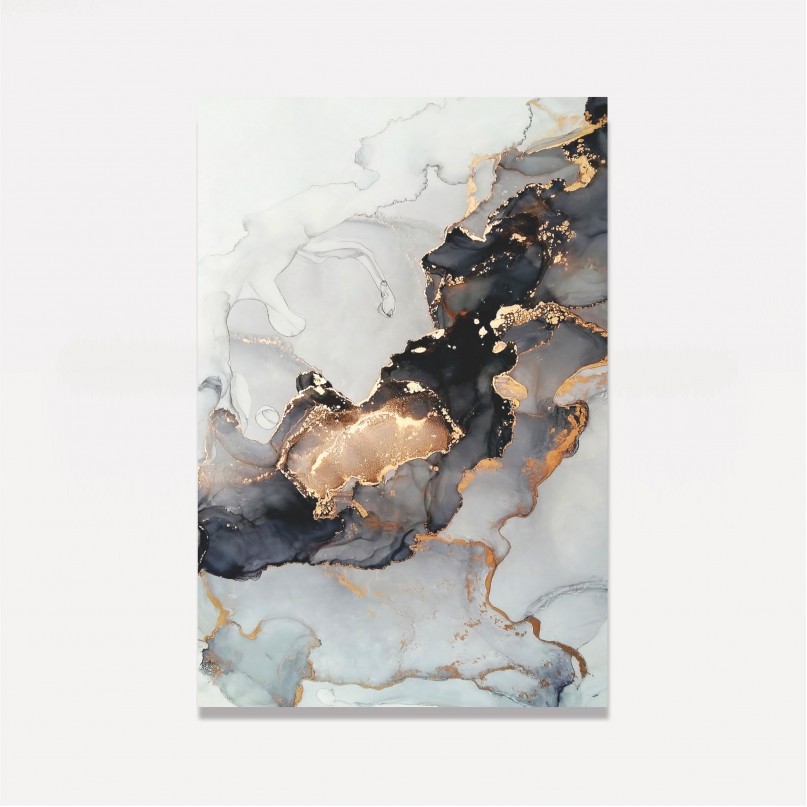 Quadro Abstrato Marmorizado Dourado Luxo