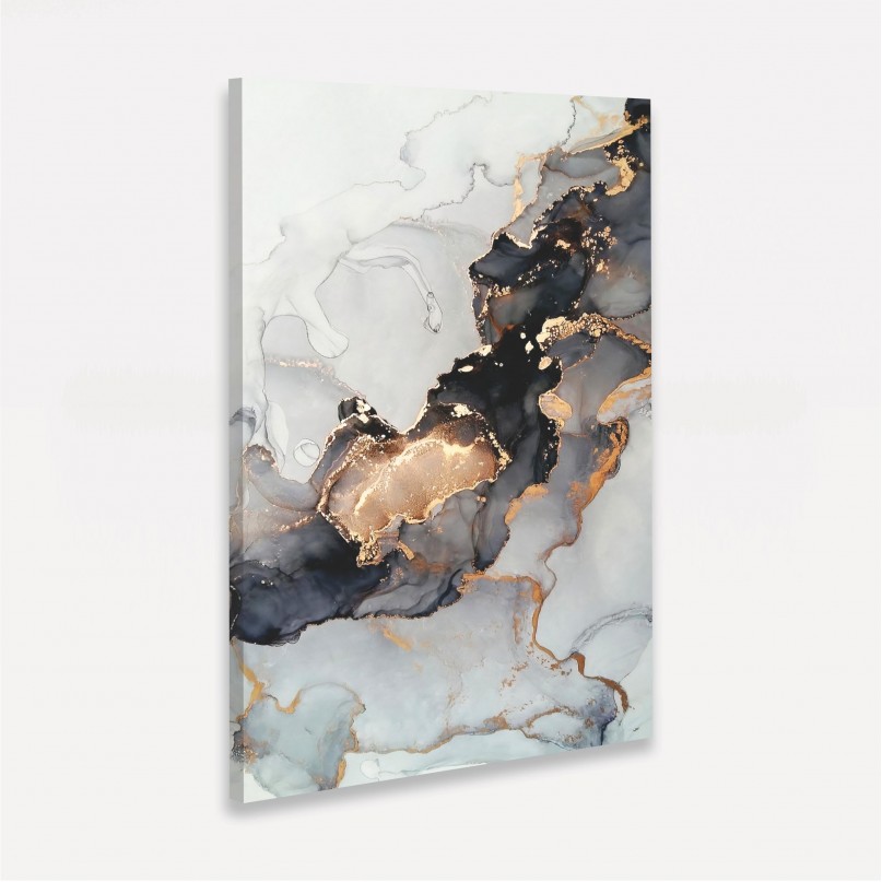 Quadro Abstrato Marmorizado Dourado Luxo