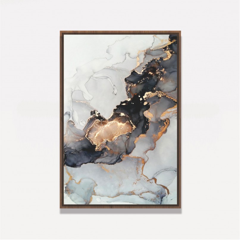 Quadro Abstrato Marmorizado Dourado Luxo