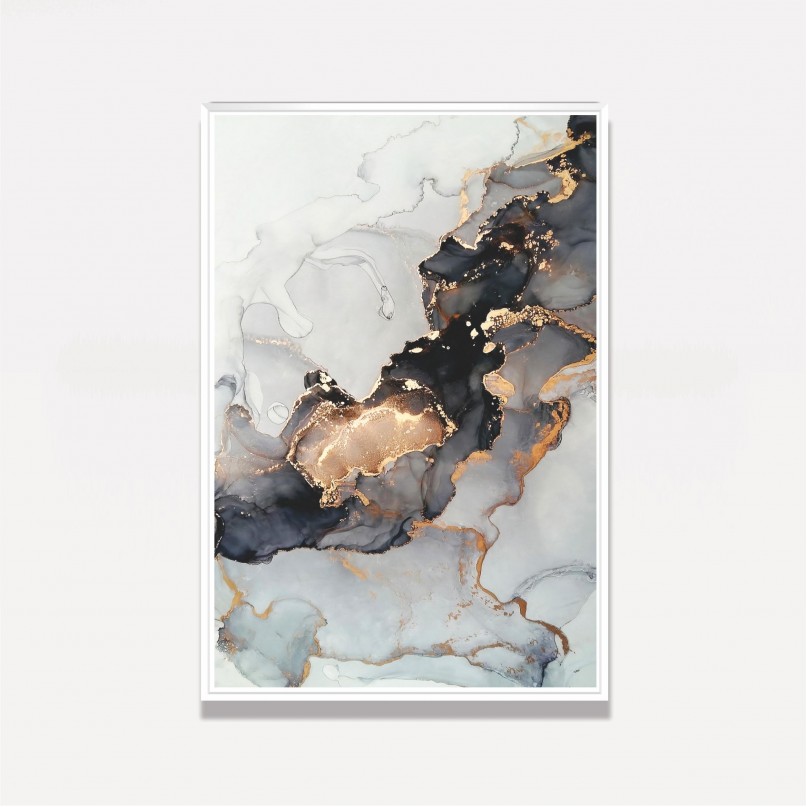 Quadro Abstrato Marmorizado Dourado Luxo