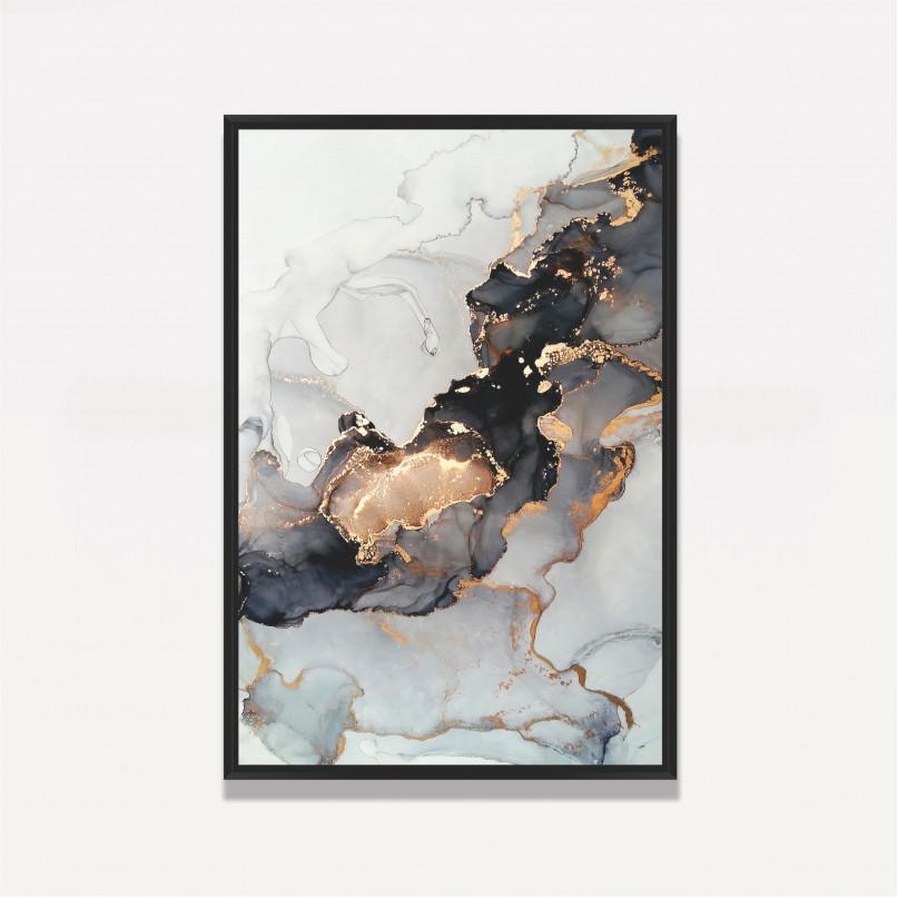 Quadro Abstrato Marmorizado Dourado Luxo