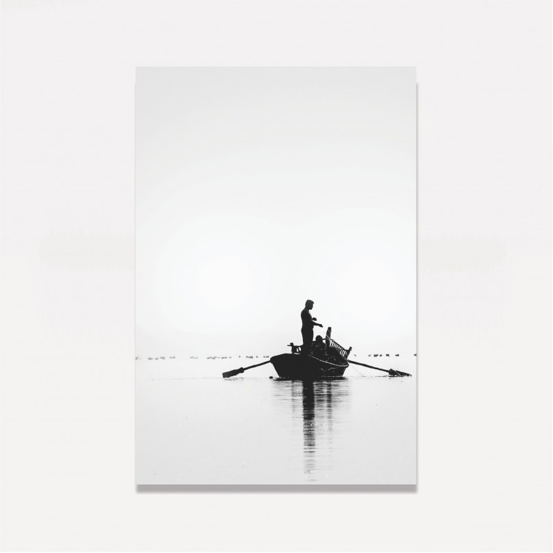 Quadro Pescadores no Rio - Preto e Branco