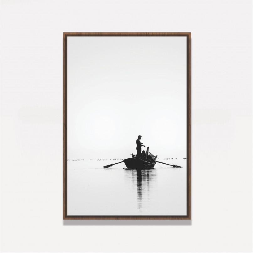 Quadro Pescadores no Rio - Preto e Branco