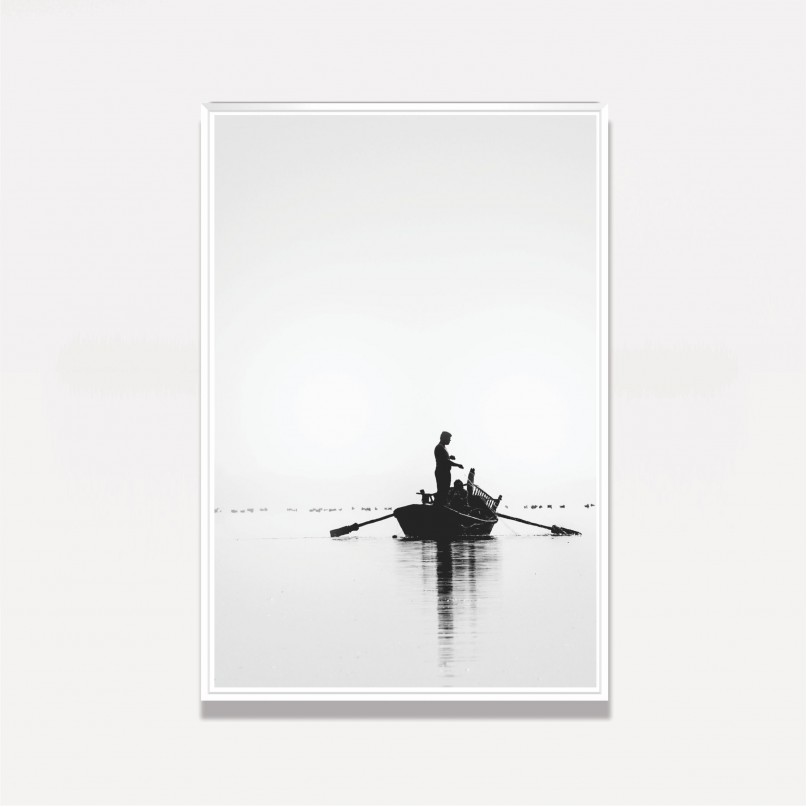 Quadro Pescadores no Rio - Preto e Branco