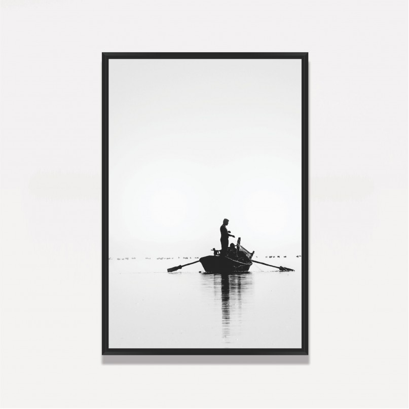 Quadro Pescadores no Rio - Preto e Branco