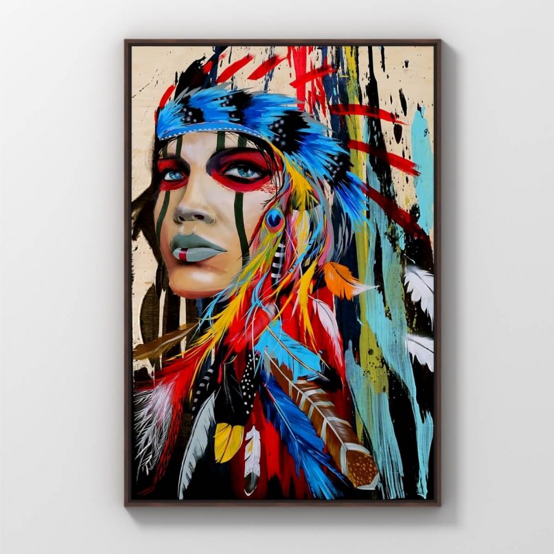 Quadro Índia Nativa Artístico Colorido