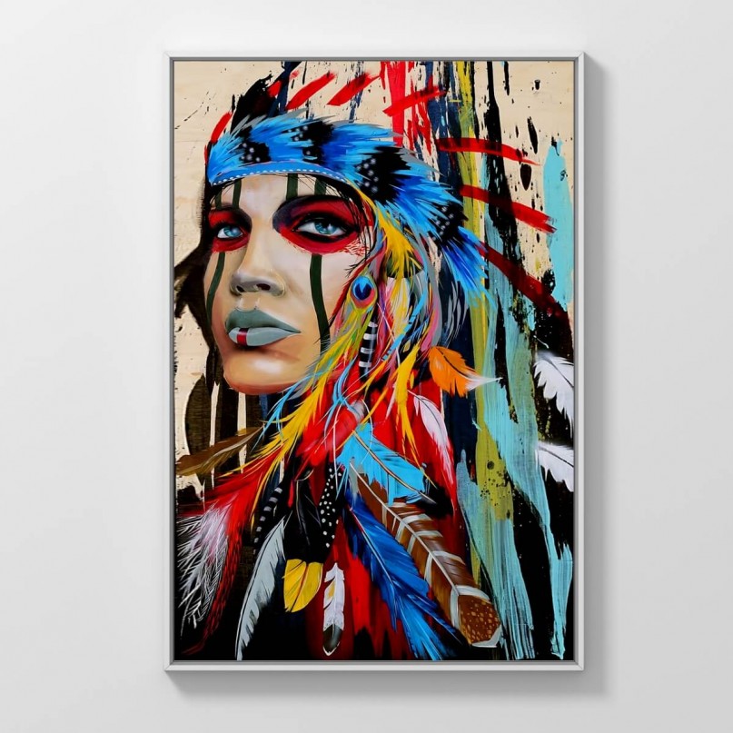 Quadro Índia Nativa Artístico Colorido
