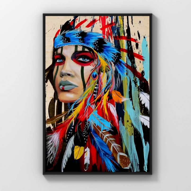 Quadro Índia Nativa Artístico Colorido