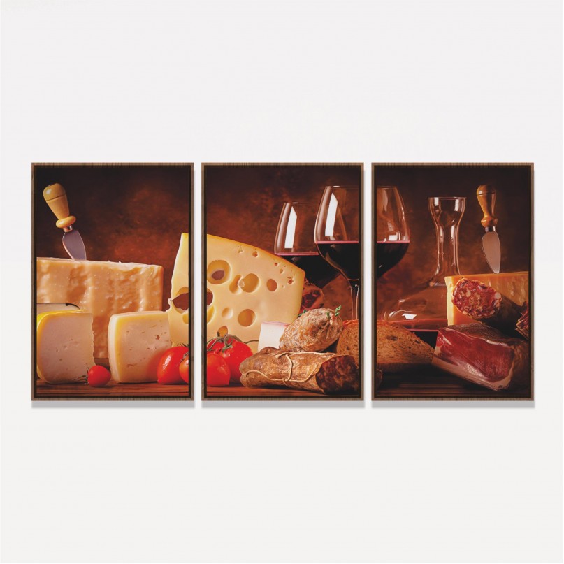 Quadro Charcutaria e Vinho - 3 Peças