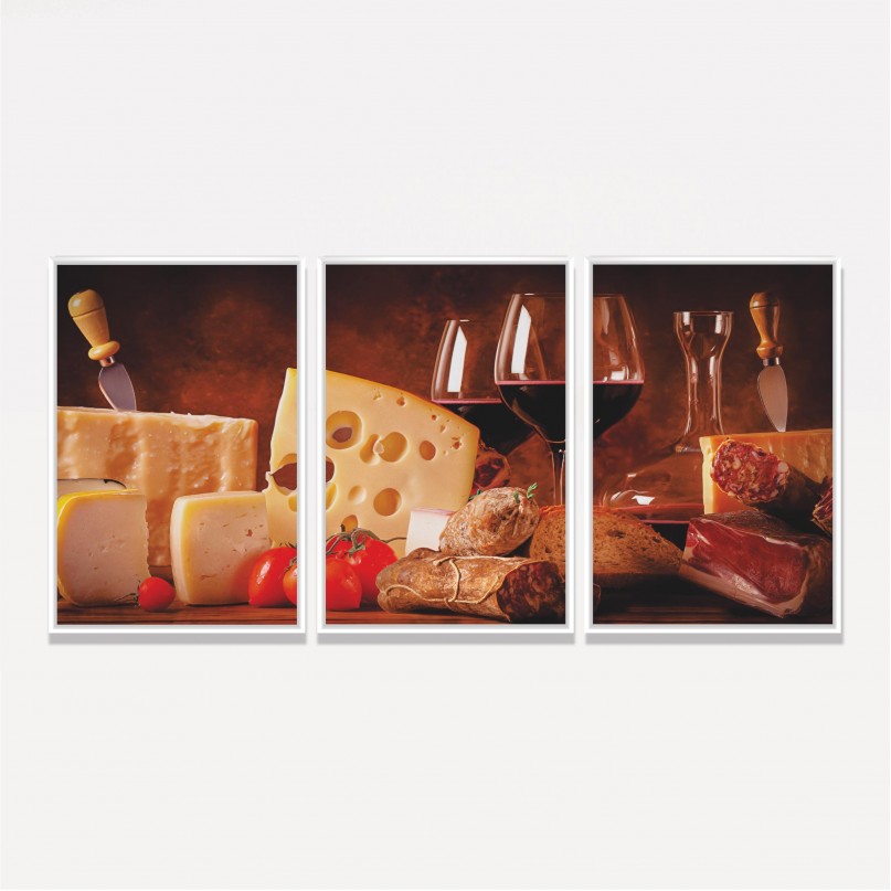 Quadro Charcutaria e Vinho - 3 Peças