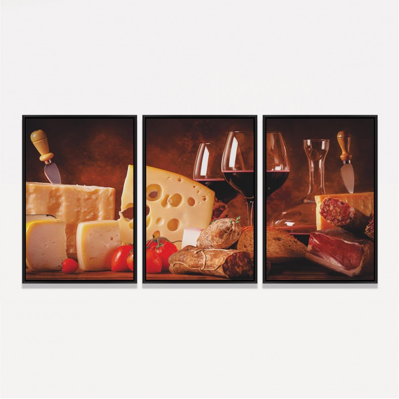 Quadro Charcutaria e Vinho - 3 Peças