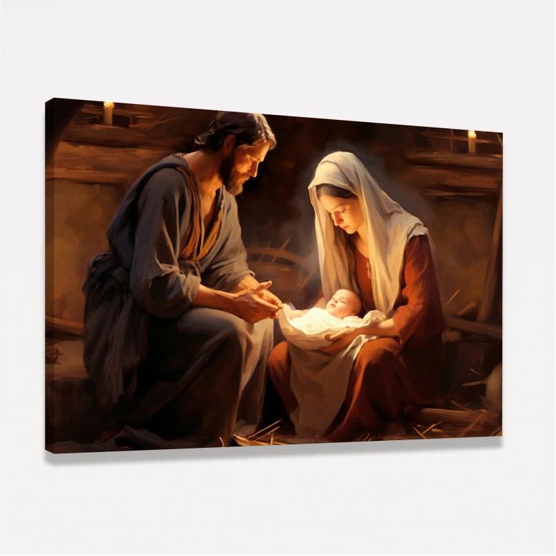 Quadro Sagrada Família Manjedoura Esperança para o Mundo