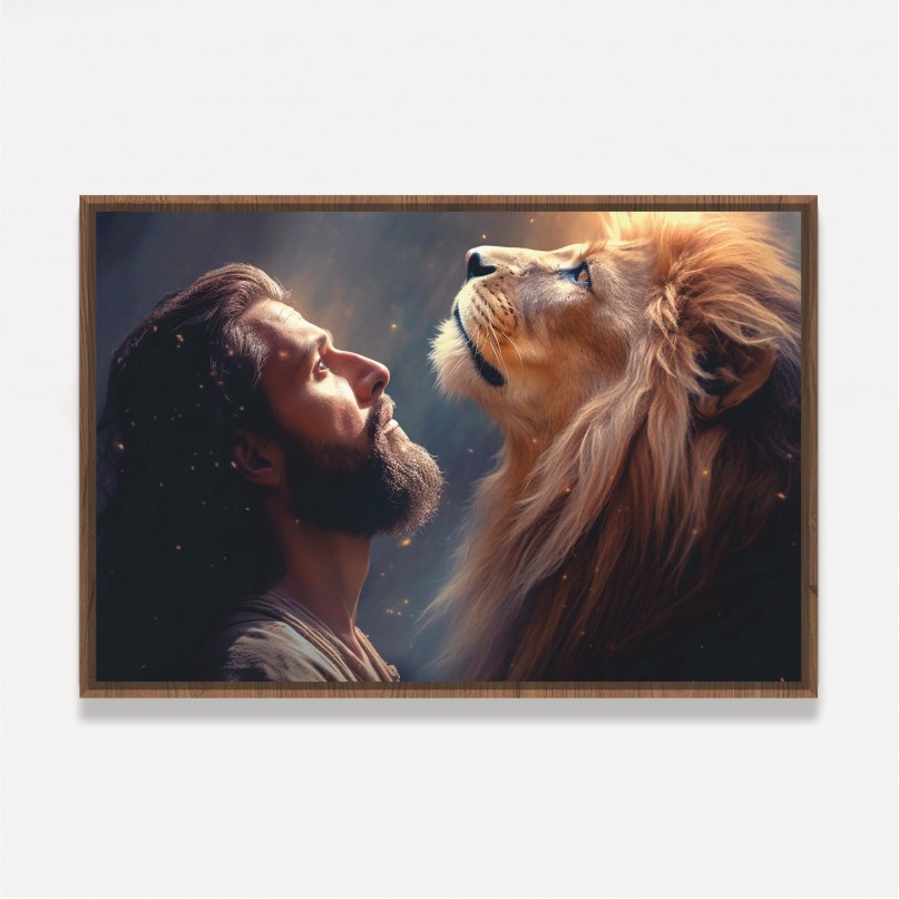Quadro Jesus e Leão Olhando para o Céu