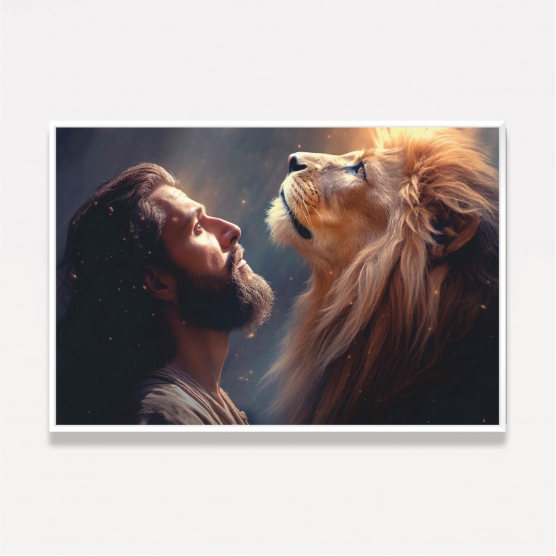 Quadro Jesus e Leão Olhando para o Céu