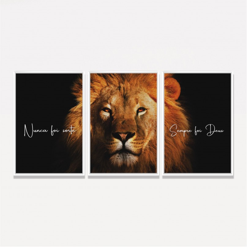 Quadro Leão Nunca Foi Sorte Sempre Foi Deus Trio