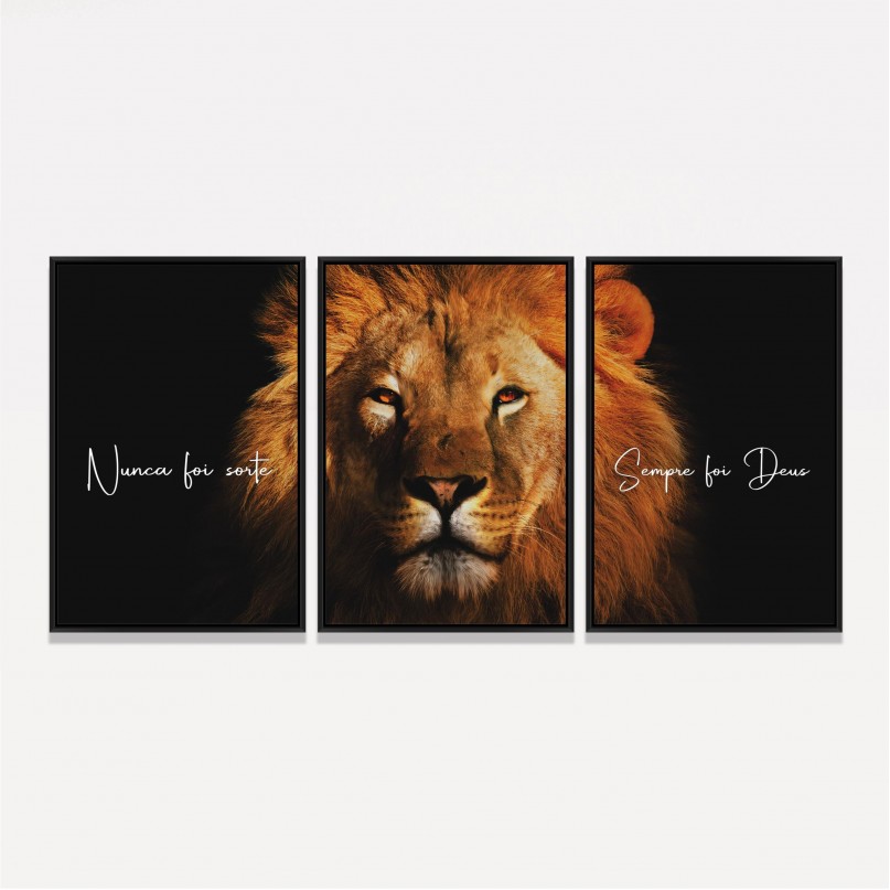 Quadro Leão Nunca Foi Sorte Sempre Foi Deus Trio