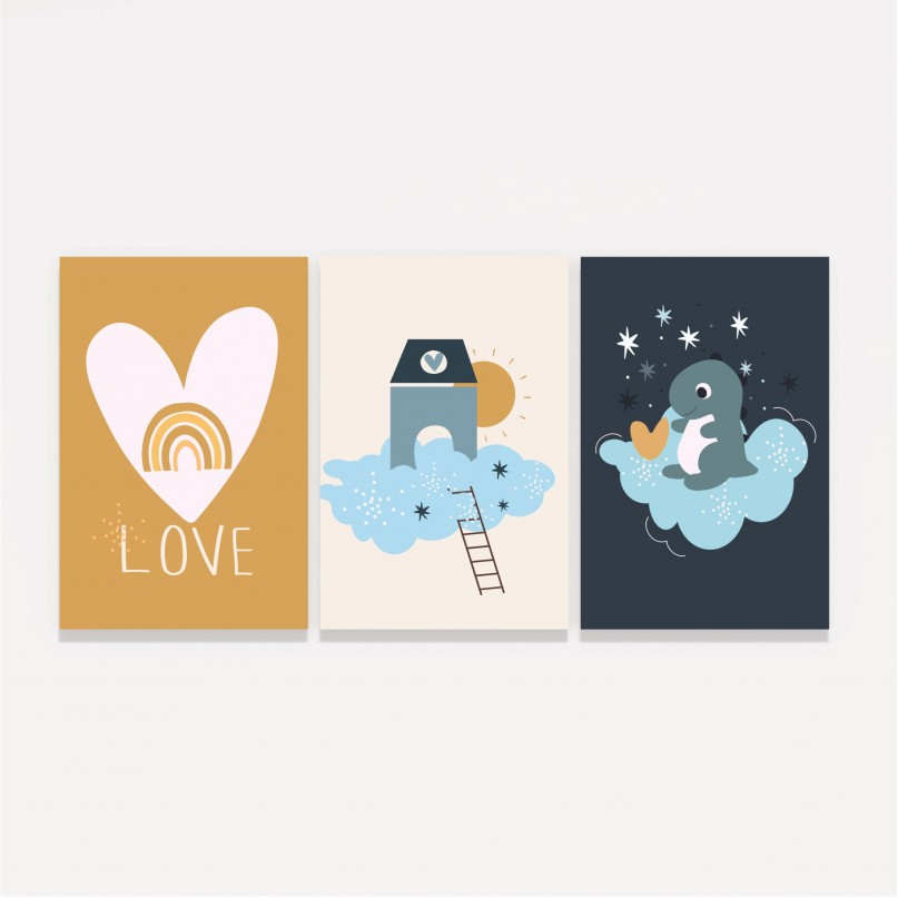 Quadro Trio Infantil Dino Love