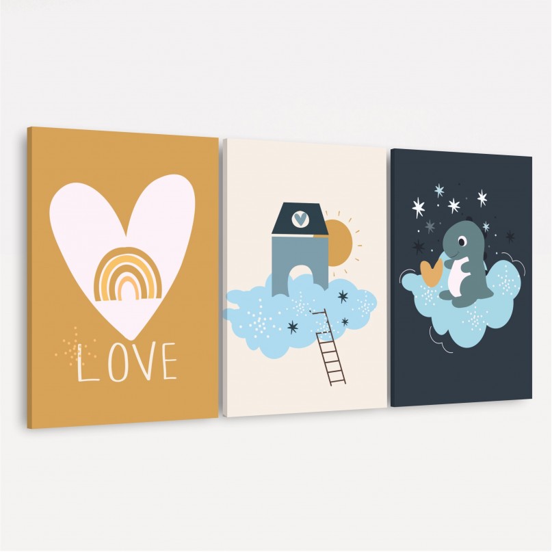 Quadro Trio Infantil Dino Love