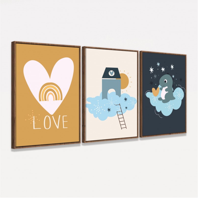 Quadro Trio Infantil Dino Love