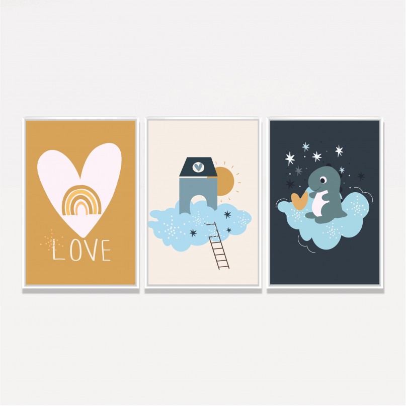 Quadro Trio Infantil Dino Love