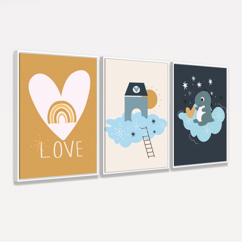 Quadro Trio Infantil Dino Love