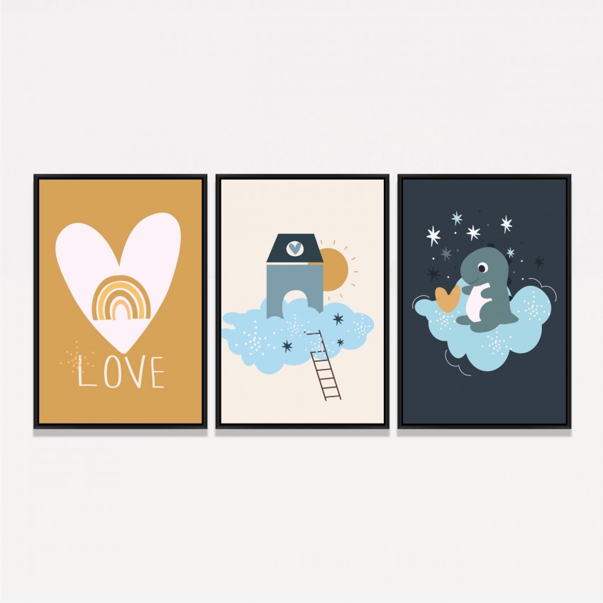 Quadro Trio Infantil Dino Love
