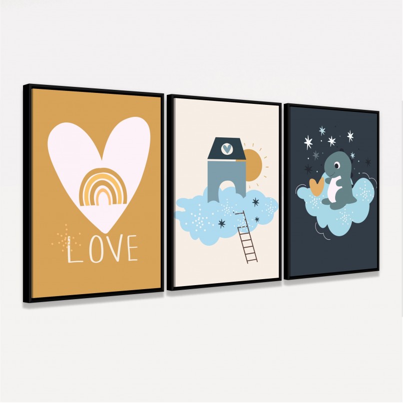 Quadro Trio Infantil Dino Love