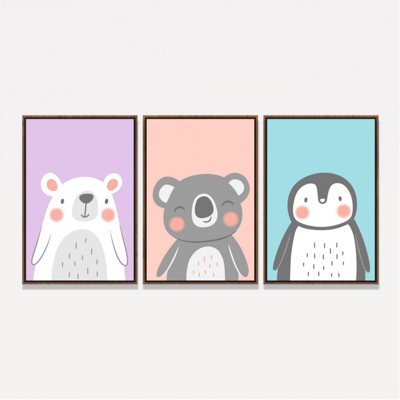 Quadro Trio Infantil Animais Fofos