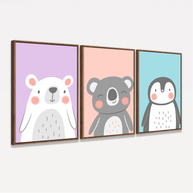 Quadro Trio Infantil Animais Fofos