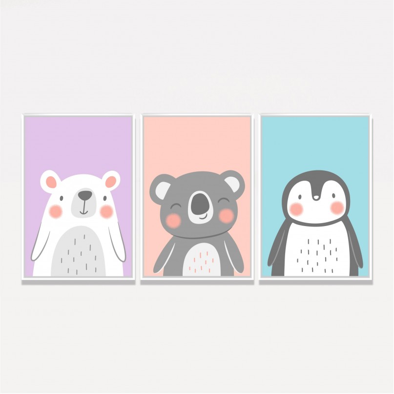 Quadro Trio Infantil Animais Fofos