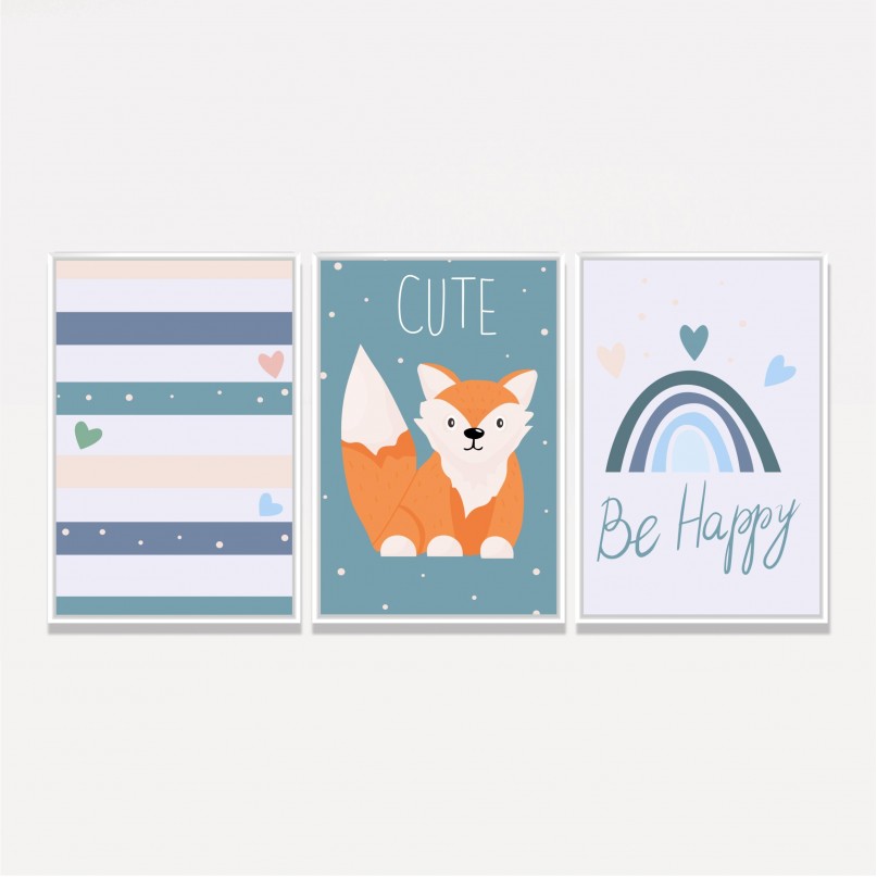 Quadro Trio Infantil Raposa Feliz