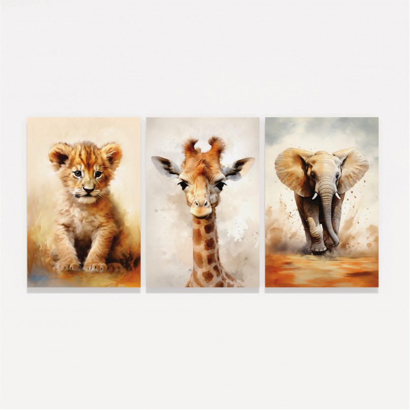 Quadro Trio Infantil Safari Animals