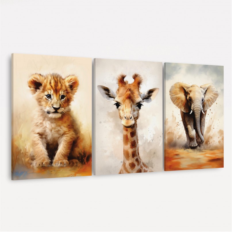 Quadro Trio Infantil Safari Animals