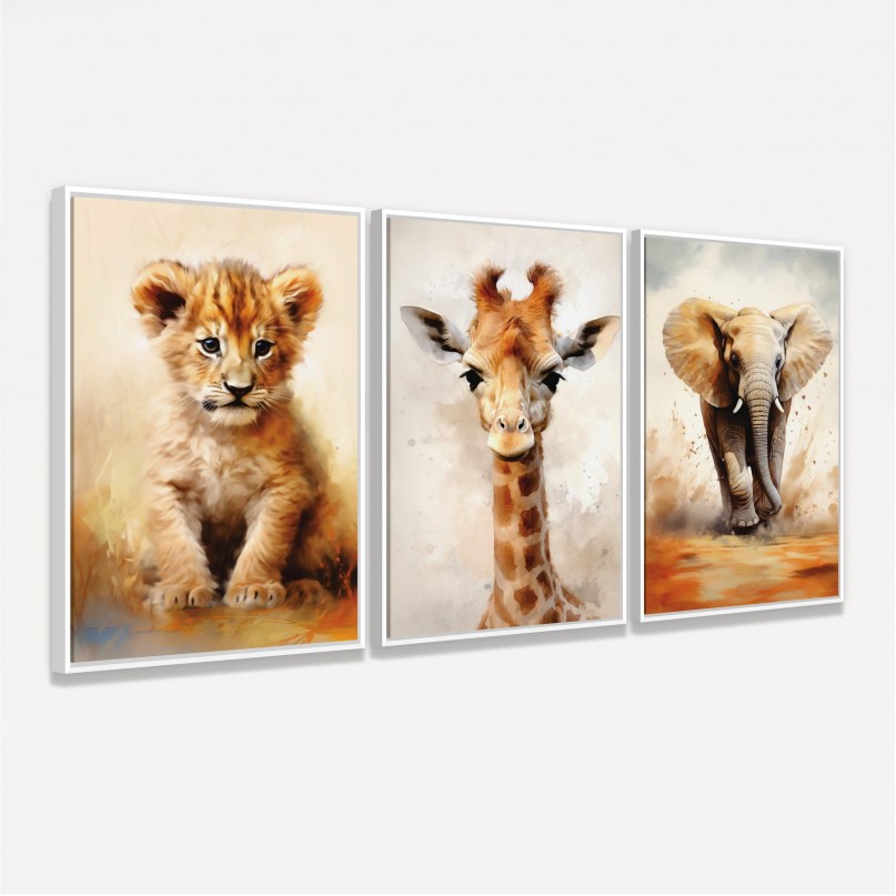 Quadro Trio Infantil Safari Animals