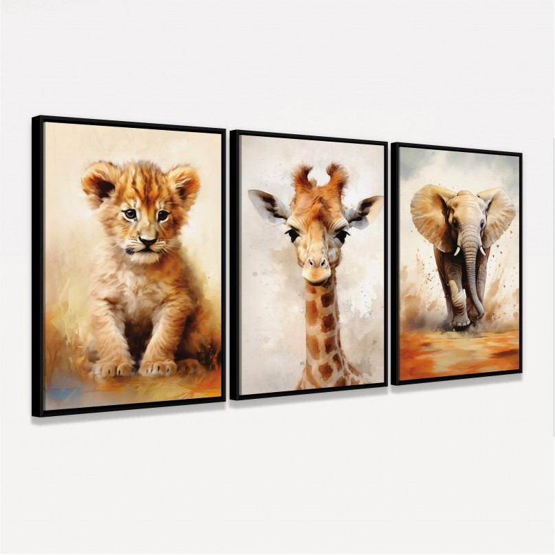 Quadro Trio Infantil Safari Animals